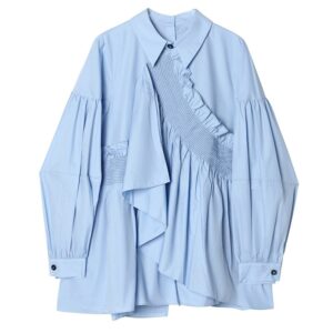 Kinky Cloth Light Blue / S Irregular Pleated Blouse in Light Blue