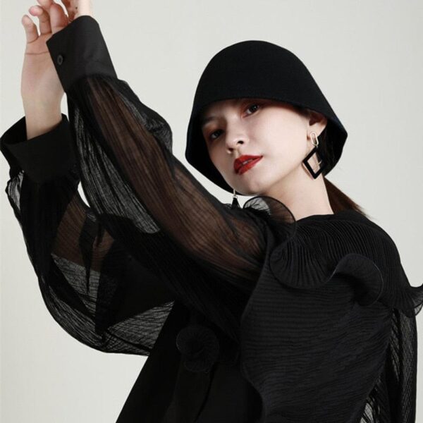 Kinky Cloth Black / S Irregular Ruffle Panel Blouse