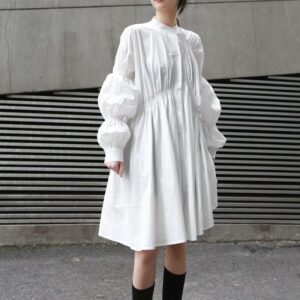 Kinky Cloth Milky White / One Size Irregular Ruffles Long Sleeve Dress