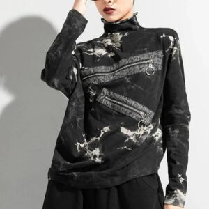 Kinky Cloth Irregular Zipper Printed  Shirt