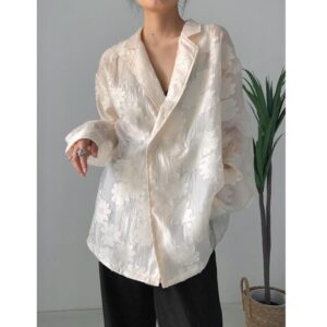 Kinky Cloth Beige / M Jacquard Embroidery Oversized Blouse