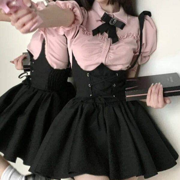 Kinky Cloth Kawaii Blouse＋Suspender Mini Dress