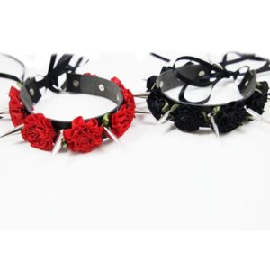 Kinky Cloth Necklace Black Kawaii Harajuku Roses Spikes and Ribbon Choker Necklace