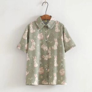 Kinky Cloth Green / One Size Kawaii Rabbit Printed Top