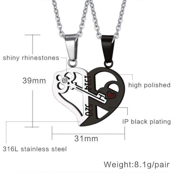 Kinky Cloth 200000162 Key & Lock Heart Shape Couple Necklace