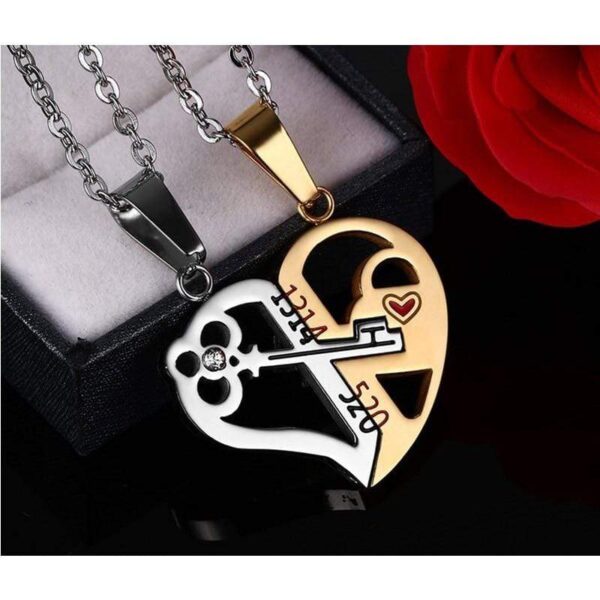 Kinky Cloth 200000162 Key & Lock Heart Shape Couple Necklace