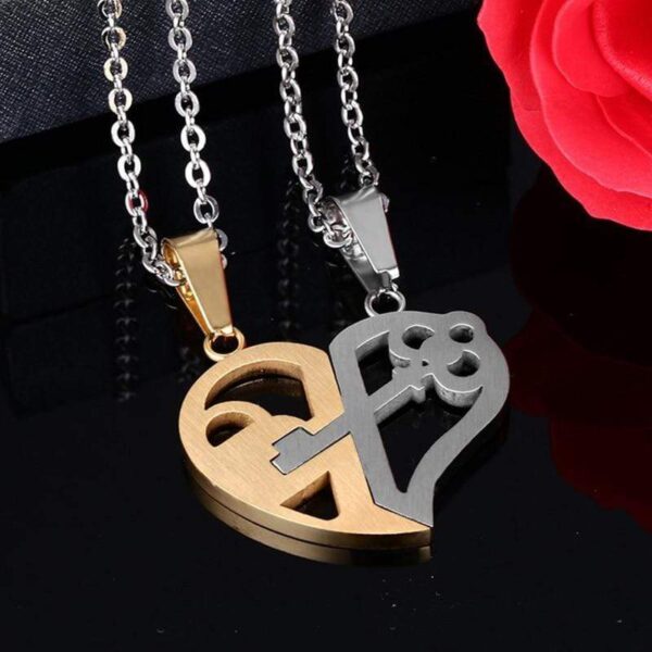 Kinky Cloth 200000162 Key & Lock Heart Shape Couple Necklace