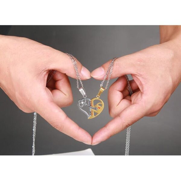 Kinky Cloth 200000162 Key & Lock Heart Shape Couple Necklace