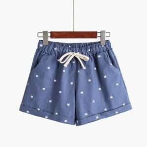 Kinky Cloth Jeanblue / One Size Kitty Print Pastel Shorts