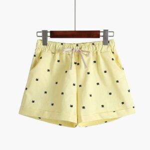 Kinky Cloth Yellow / One Size Kitty Print Pastel Shorts