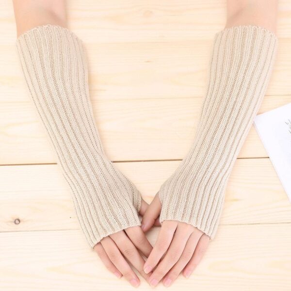 Kinky Cloth Beige / Length 30cm Knitted Fingerless Arm Warmers