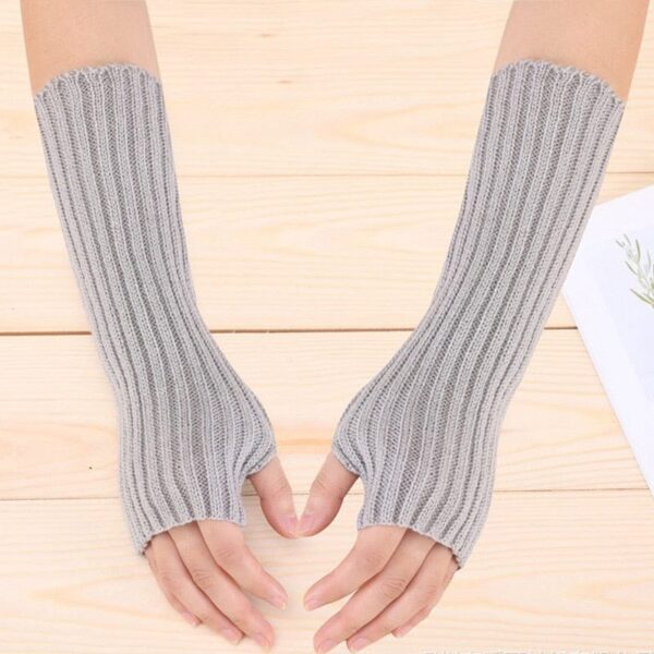 Kinky Cloth Light Grey / Length 30cm Knitted Fingerless Arm Warmers