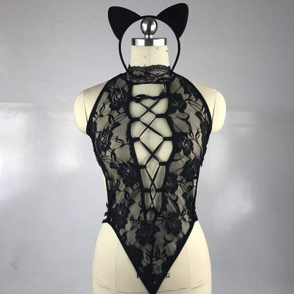 Kinky Cloth Lingerie Lace Kitten Lingerie Bodysuit