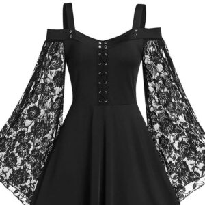 Kinky Cloth Lace Patchwork Flare Sleeve Dress