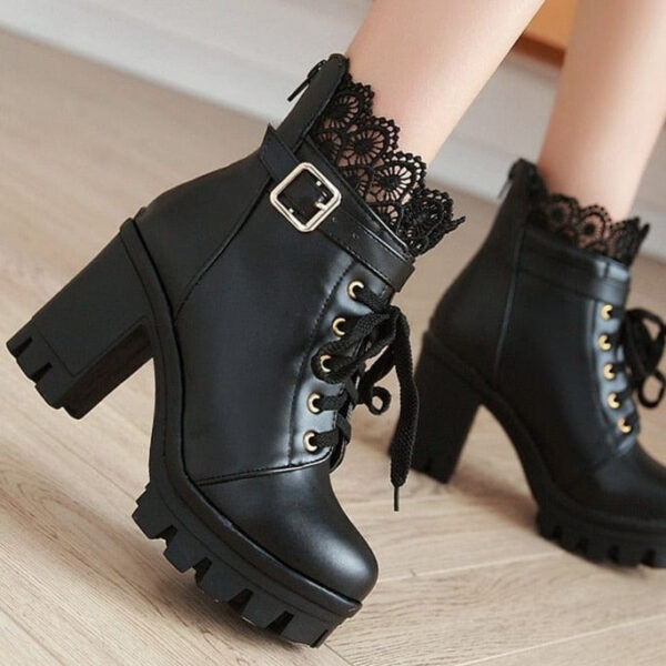 Kinky Cloth Lace Platform Ankle Boots