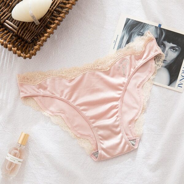 Kinky Cloth Blush / M / 1pc Lace Silky Letter Rhinestone Panties