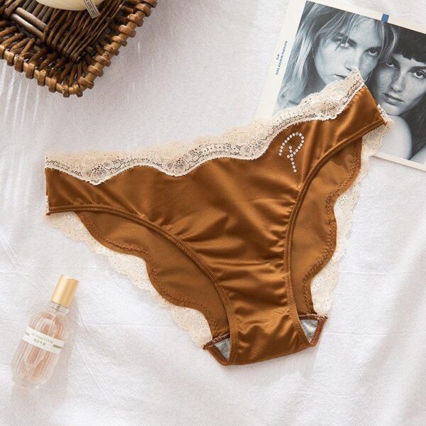 Kinky Cloth Caramel / M / 1pc Lace Silky Letter Rhinestone Panties