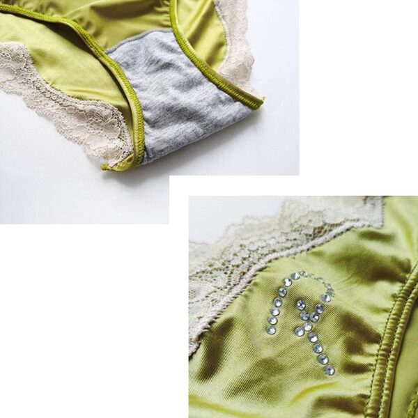 Kinky Cloth Lace Silky Letter Rhinestone Panties