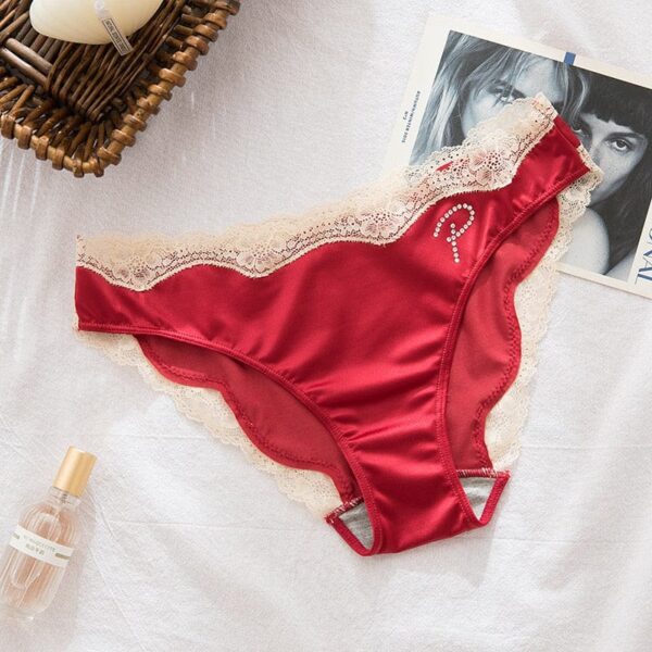 Kinky Cloth Red / M / 1pc Lace Silky Letter Rhinestone Panties