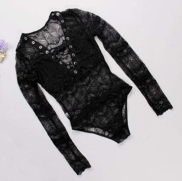 Kinky Cloth Black / S Lace Tie Up Bodysuit