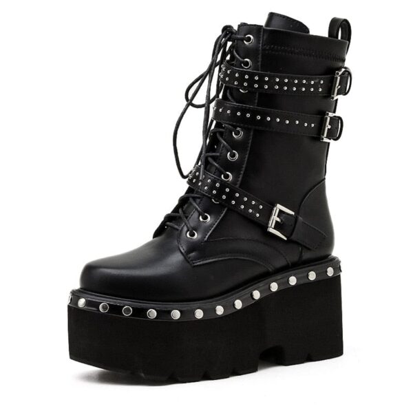 Kinky Cloth Black / 4 Lace-Up Motorcycle Boots