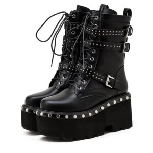 Kinky Cloth Lace-Up Motorcycle Boots