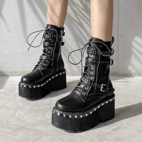 Kinky Cloth Lace-Up Motorcycle Boots