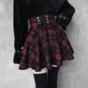 Kinky Cloth Lace-up Plaid Wool Skirt