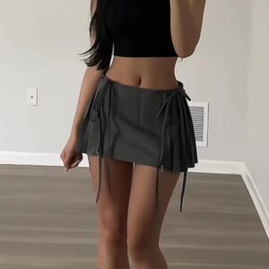 Kinky Cloth Lace-up Pleated Mini Skirt