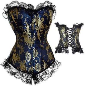 Kinky Cloth 200001885 Lace Up Ruffle Gold & Blue Corset