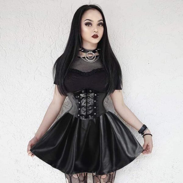 Kinky Cloth 349 Lace Up Waist Mini Pleated Skirt