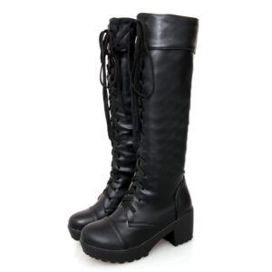 Kinky Cloth 200000998 Large Size Lace-Up Knee High Boots