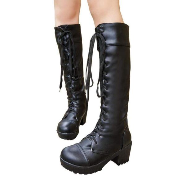 Kinky Cloth 200000998 Large Size Lace-Up Knee High Boots