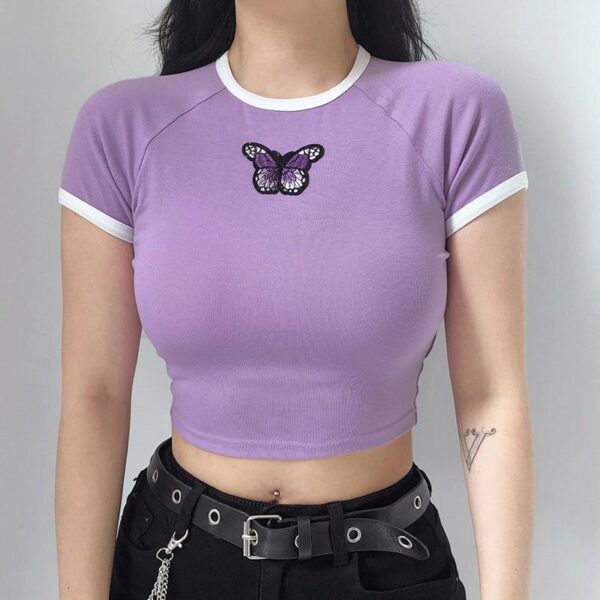 Kinky Cloth 200000791 Lavender Butterfly Crop Top T-Shirt