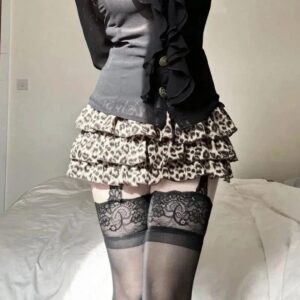 Kinky Cloth Black / One Size Layered Ruffle Cheetah Print Skirt