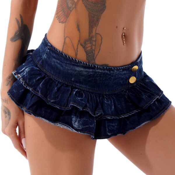 Kinky Cloth Layered Ruffled Mini Jeans Skirt