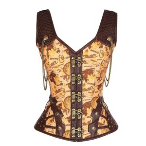 Kinky Cloth Leather Strap Brass Chain Corset