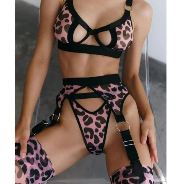 Kinky Cloth Leopard Print Cut Out Lingerie Set