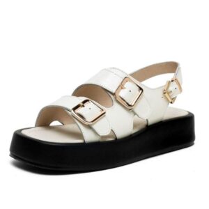 Kinky Cloth white / 3 Leopard Real Leather Platform Sandals