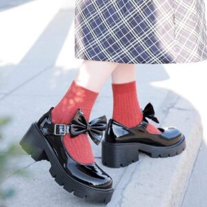 Kinky Cloth Glossy Black / 4.5 Lolita Bowknot Chunky Shoes