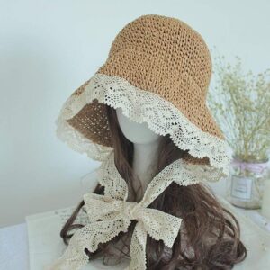 Kinky Cloth 200000448 Lolita Lace Straw Sun Hat Bowknot