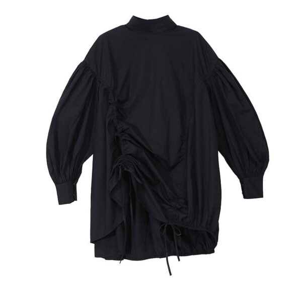 Kinky Cloth black / One Size Long Back Drawstring Loose Blouse