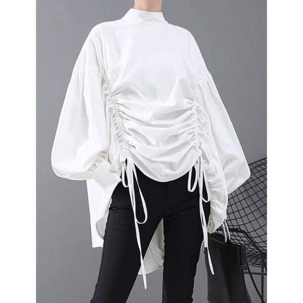 Kinky Cloth white / One Size Long Back Drawstring Loose Blouse