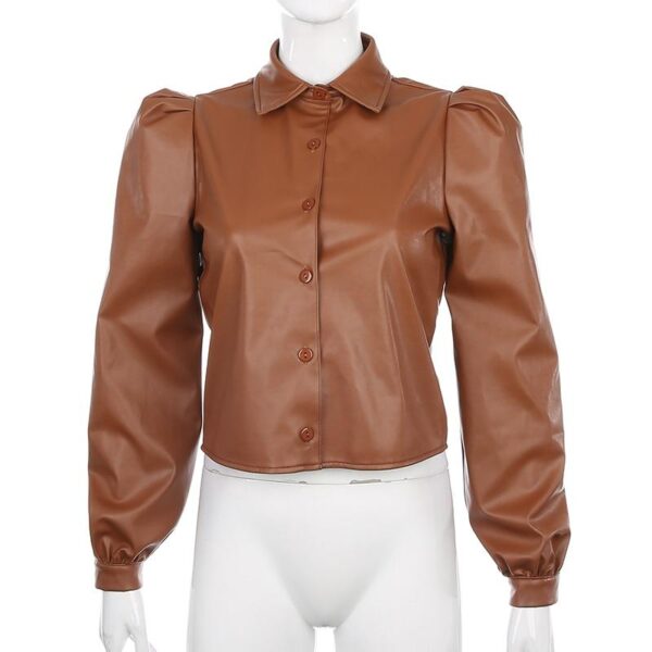 Kinky Cloth 200000346 Long Puff Sleeve PU Leather Blouse