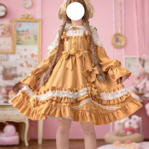 Kinky Cloth Orange / L Long Sleeve Ruffles Kawaii Dress