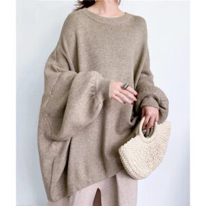 Kinky Cloth Apricot / One Size Loose Fit Round Neck Pullovers