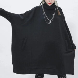 Kinky Cloth Black / One Size Loose Fit Turtleneck Knitting Sweater