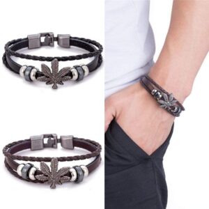 Kinky Cloth Black Marijuana Leaf Wristband Bracelet