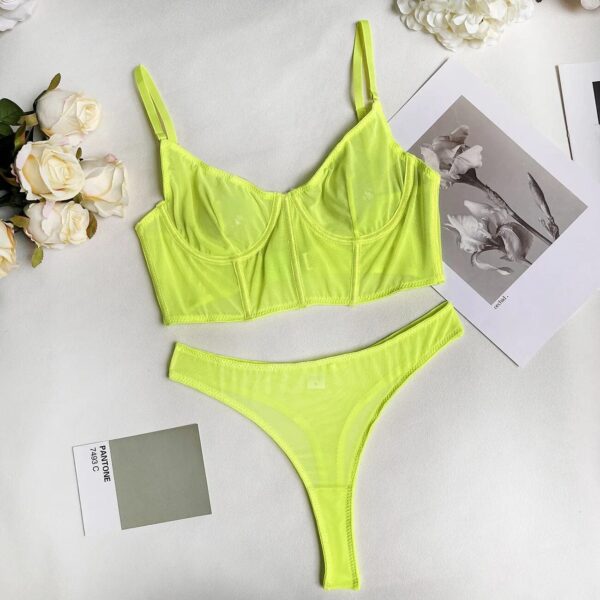 Kinky Cloth Neon Yellow / S Mesh Bra Set