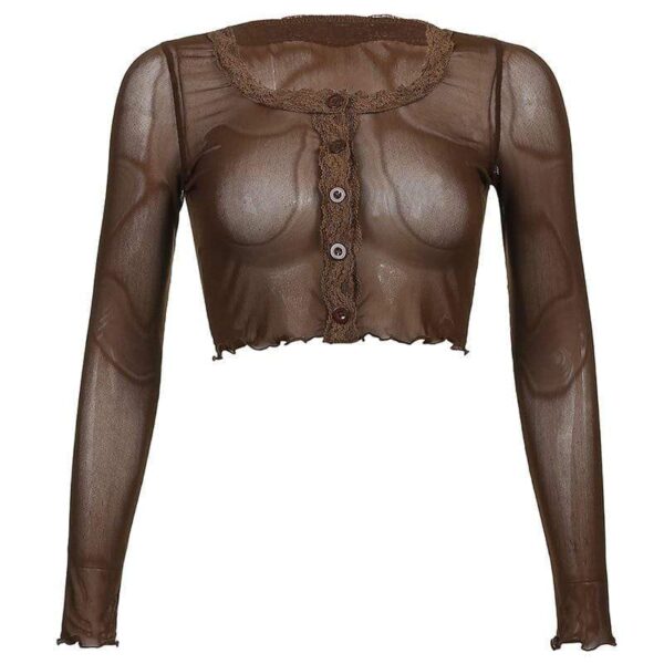 Kinky Cloth brown / S Mesh Lace Crop Cardigans